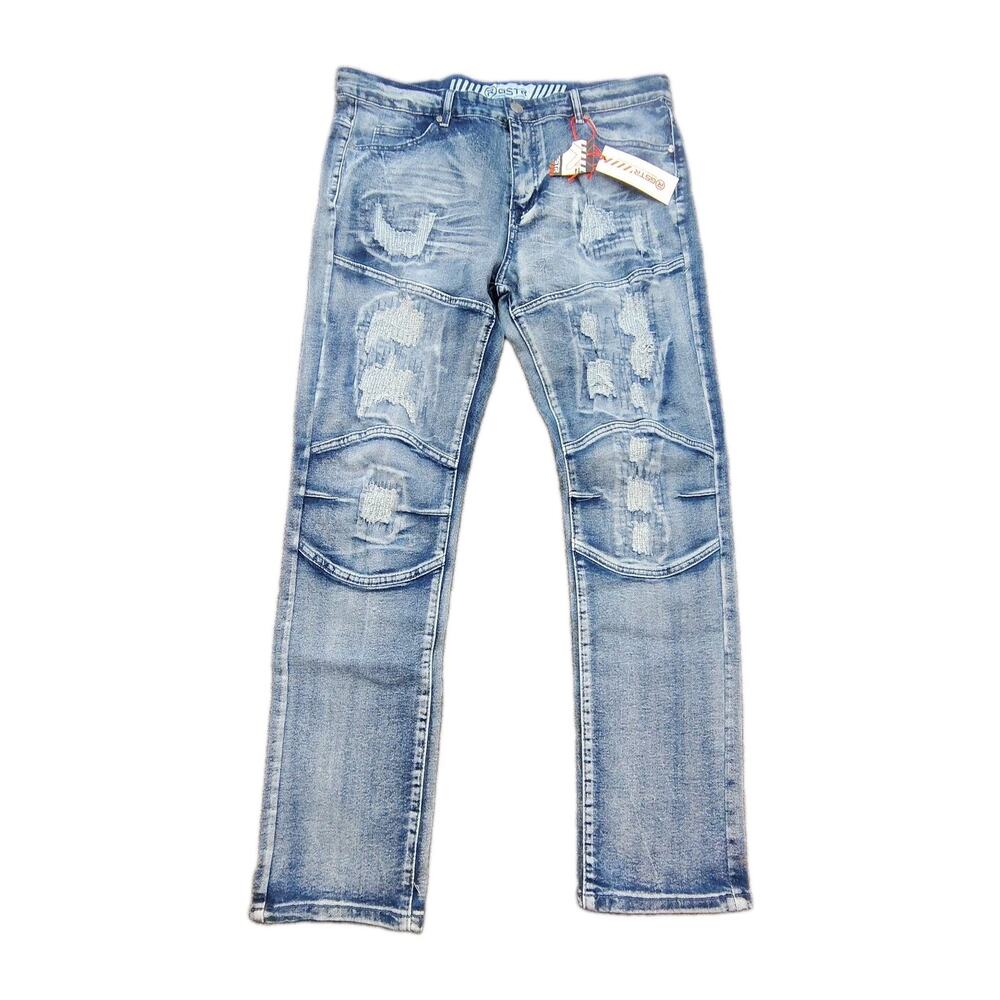 New GSTR Distressed Moto Jeans Men's Size 38 Light Wash Ripped Biker Stretch
